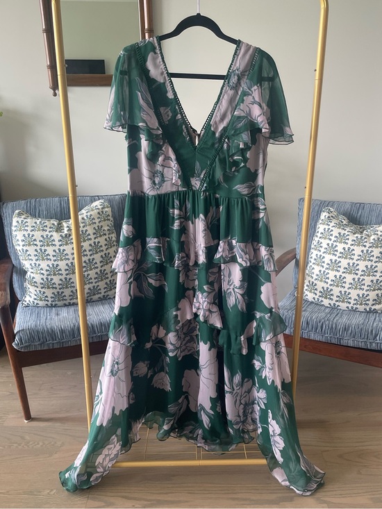 ASOS Dresses & Skirts - ASOS Green and light Purple Floral High-Low Ruffle Dress